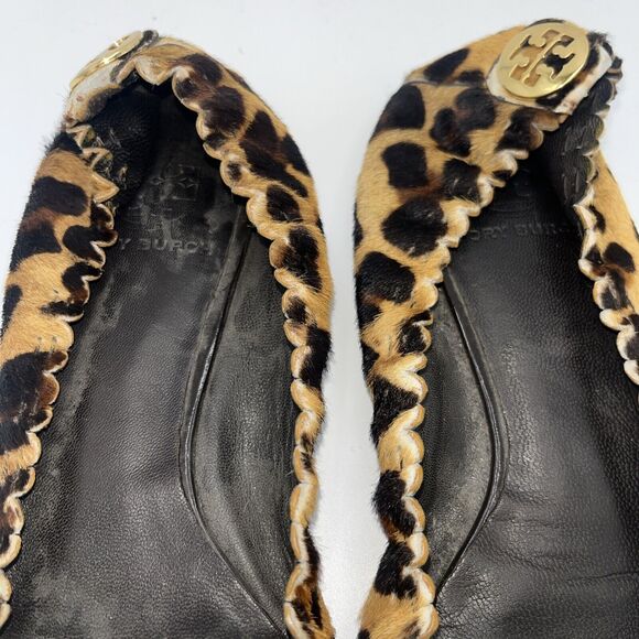 5.5 Tory Burch Reva Printed Calf Hair Leopard Tassel Ballet Flats - Picture 5 of 12